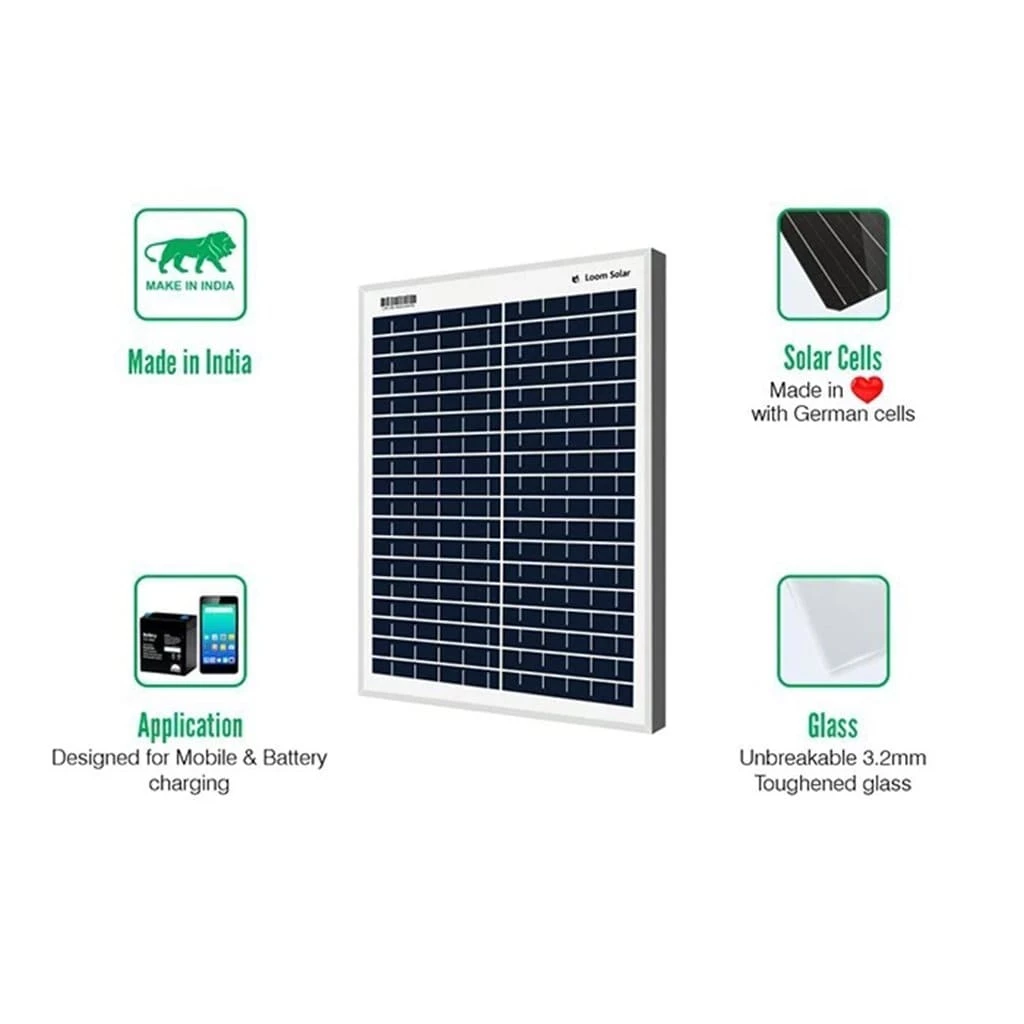 25 Years* Warranty Loom Solar Panel 20 Watt - 12 Volt For Small Battery Charging