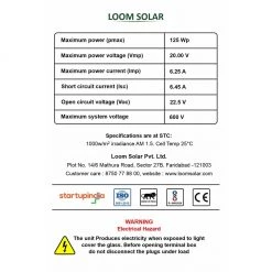 25 Years* Warranty Loom Solar Panel 125 Watt - 12 Volt Mono Perc Solar Panels