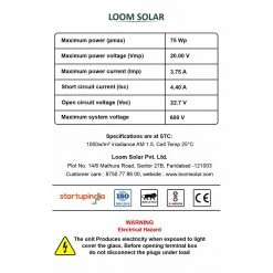 25 Years* Warranty Solar Panels Loom Solar Panel 75 Watt - 12 Volt Mono Perc