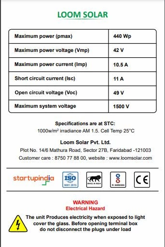 25 Years* Warranty Solar Panels Loom Solar Panel - Shark 440 - Mono Perc, 144 Cells, Half Cut